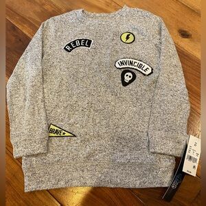 NEW Target’s Afton Street Gray Sweater with Rock ‘N Roll Patches Size 5T